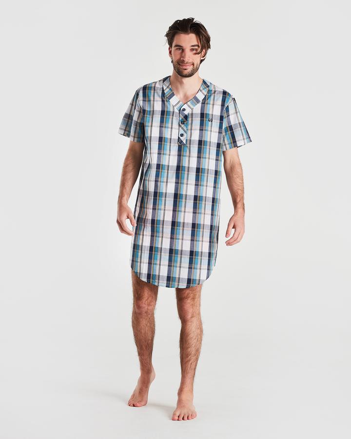 MENS NIGHT SHIRT SHORT SLEEVE WOVEN