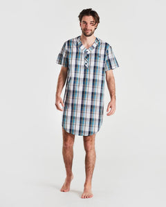 MENS NIGHT SHIRT SHORT SLEEVE WOVEN