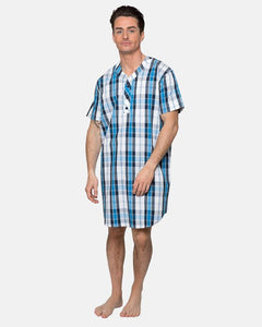 MENS NIGHT SHIRT SHORT SLEEVE WOVEN